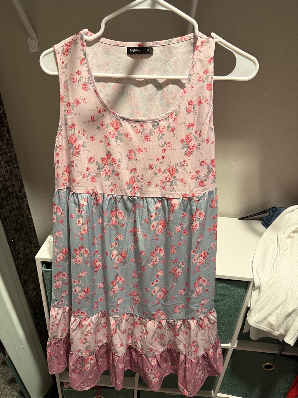 hellena Floral Tiered Sleeveless Dress in Pink and Blue